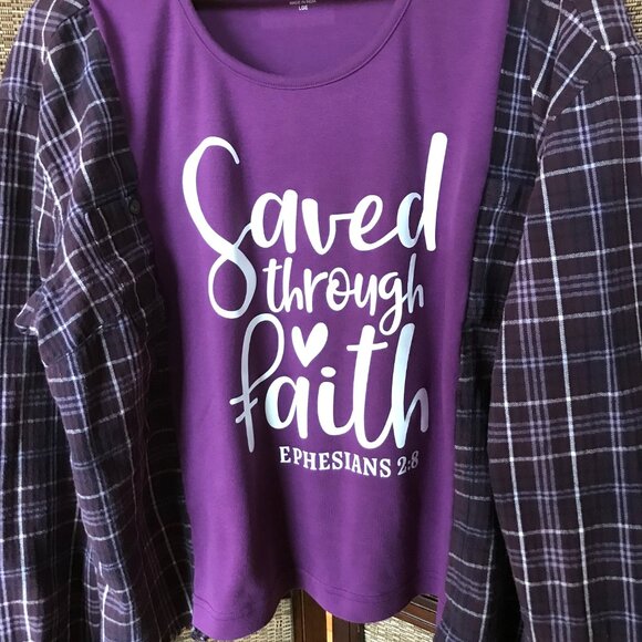 Flannel Tee Upcycle, Size L-XL: Oversized Graphic T-Shirt, Christian Faith Shirt - Picture 4 of 10